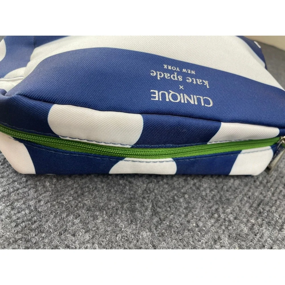 Clinique x Kate Spade New York Navy Blue White Stripe Polka Dot Makeup Bag Pouch